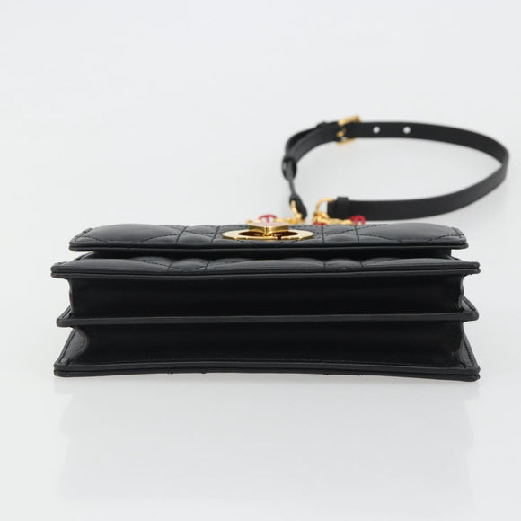 Christian Dior Cannage Miss Caro Chain Bag Leather Black Gold Auth 188849SAM