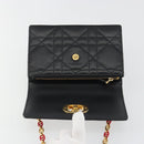 Christian Dior Cannage Miss Caro Chain Bag Leather Black Gold Auth 188849SAM-19