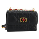 Christian Dior Cannage Miss Caro Chain Bag Leather Black Gold Auth 188849SAM-1