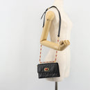 Christian Dior Cannage Miss Caro Chain Bag Leather Black Gold Auth 188849SAM-26