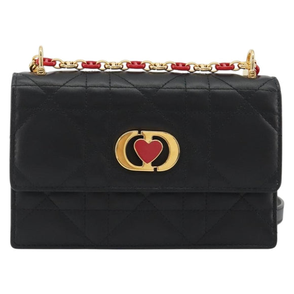 Christian Dior Cannage Miss Caro Chain Bag Leather Black Gold Auth 188849SAM