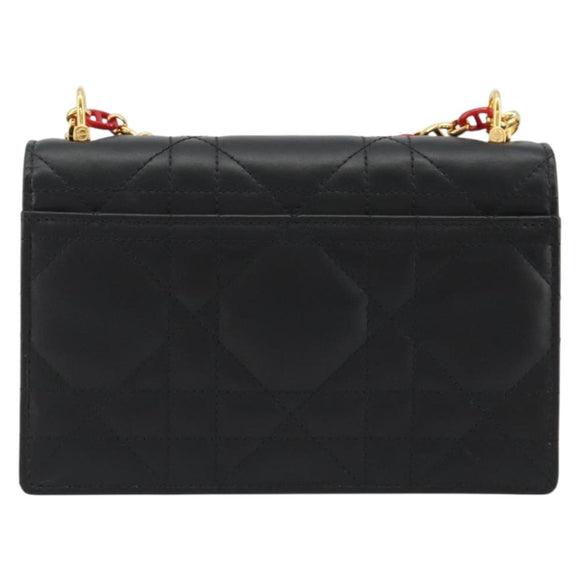 Christian Dior Cannage Miss Caro Chain Bag Leather Black Gold Auth 188849SAM