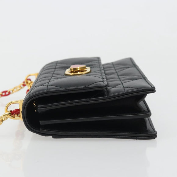 Christian Dior Cannage Miss Caro Chain Bag Leather Black Gold Auth 188849SAM