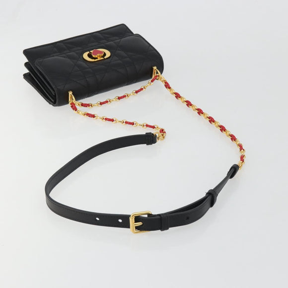 Christian Dior Cannage Miss Caro Chain Bag Leather Black Gold Auth 188849SAM