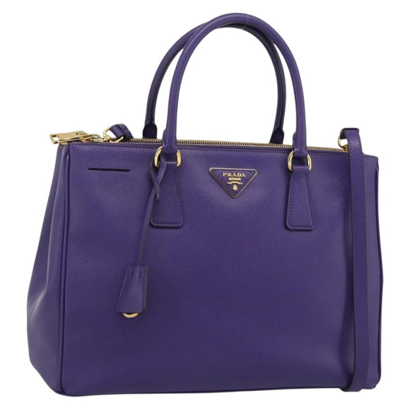 PRADA Galleria Hand Bag Saffiano leather 2way Purple Gold Auth 188851V