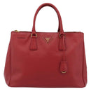 PRADA Galleria Hand Bag Saffiano leather Red Gold Auth 188852V-2