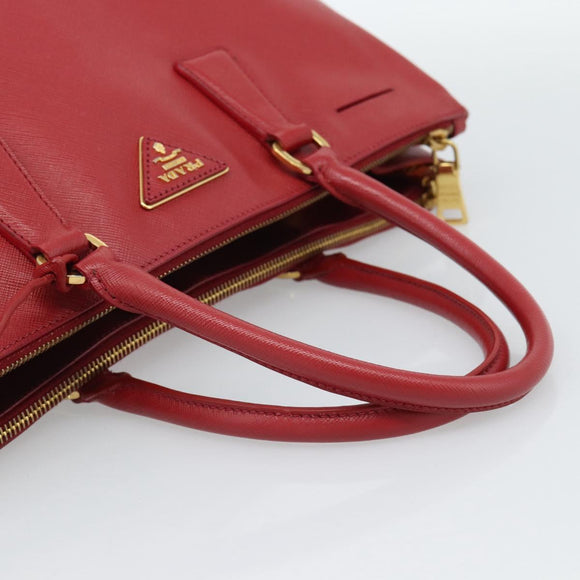 PRADA Galleria Hand Bag Saffiano leather Red Gold Auth 188852V