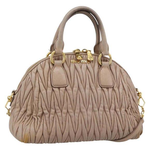 Miu Miu Matelasse Hand Bag Leather 2way Pink Gold Auth 188853