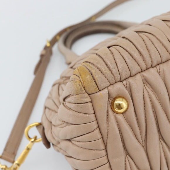 Miu Miu Matelasse Hand Bag Leather 2way Pink Gold Auth 188853