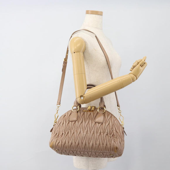 Miu Miu Matelasse Hand Bag Leather 2way Pink Gold Auth 188853