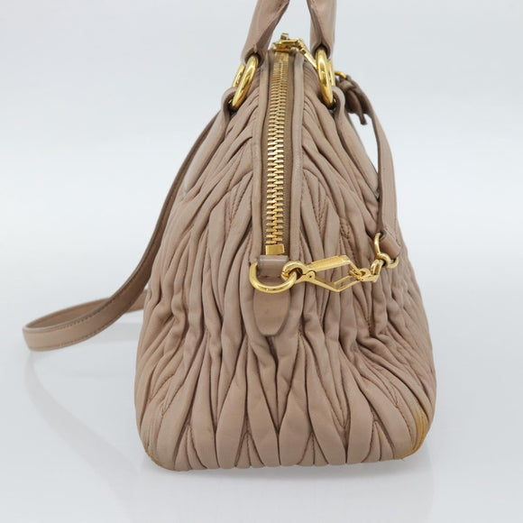 Miu Miu Matelasse Hand Bag Leather 2way Pink Gold Auth 188853