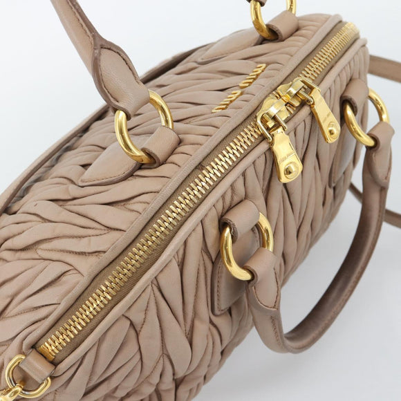 Miu Miu Matelasse Hand Bag Leather 2way Pink Gold Auth 188853