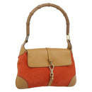 GUCCI Bamboo Shoulder Bag Suede Brown Gold Auth 188854V-1