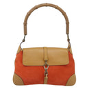 GUCCI Bamboo Shoulder Bag Suede Brown Gold Auth 188854V-2
