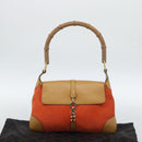 GUCCI Bamboo Shoulder Bag Suede Brown Gold Auth 188854V-22