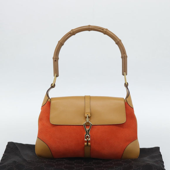 GUCCI Bamboo Shoulder Bag Suede Brown Gold Auth 188854V