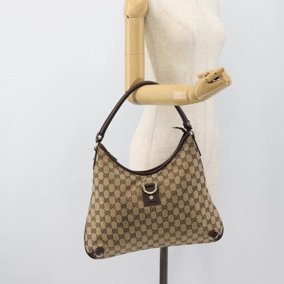 GUCCI GG Canvas Abbey Shoulder Bag Beige Gold 130737 Auth 188855V