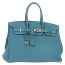 HERMES Birkin 35 Hand Bag Taurillon Leather Light Blue Silver Auth 188857SM-1