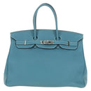 HERMES Birkin 35 Hand Bag Taurillon Leather Light Blue Silver Auth 188857SM-13