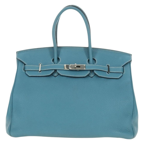 HERMES Birkin 35 Hand Bag Taurillon Leather Light Blue Silver Auth 188857SM