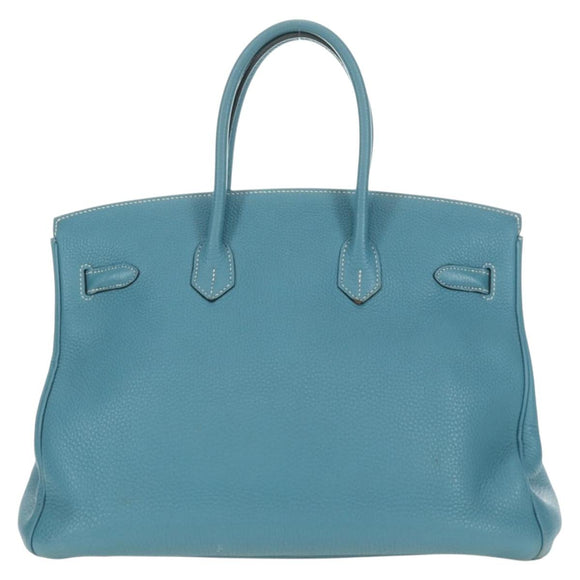 HERMES Birkin 35 Hand Bag Taurillon Leather Light Blue Silver Auth 188857SM