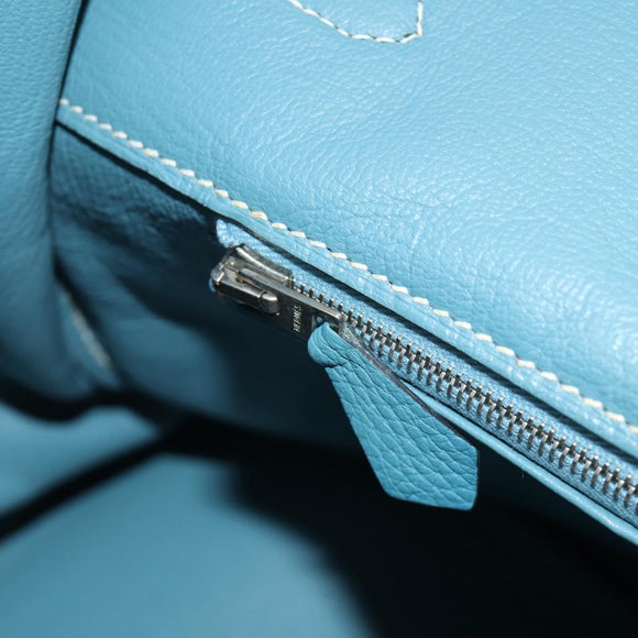 HERMES Birkin 35 Hand Bag Taurillon Leather Light Blue Silver Auth 188857SM
