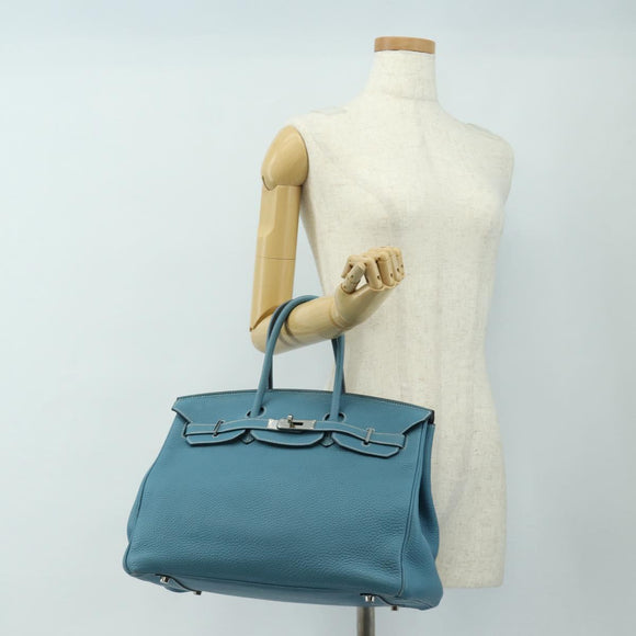 HERMES Birkin 35 Hand Bag Taurillon Leather Light Blue Silver Auth 188857SM