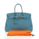 HERMES Birkin 35 Hand Bag Taurillon Leather Light Blue Silver Auth 188857SM-12
