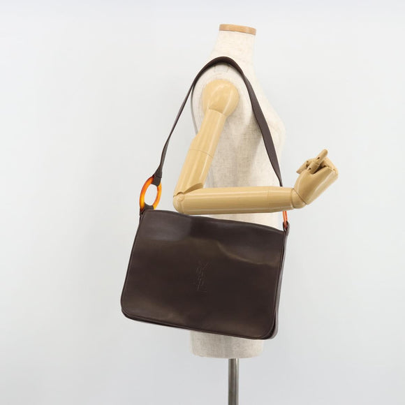 SAINT LAURENT Shoulder Bag Leather Brown Gold Auth 188860