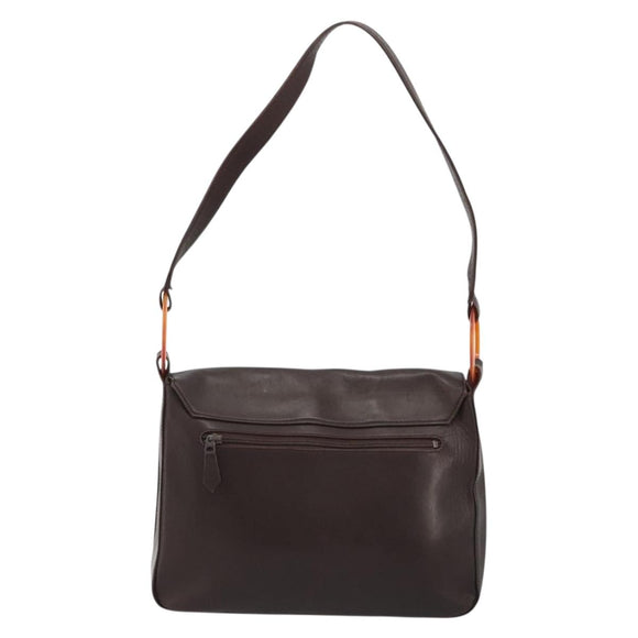 SAINT LAURENT Shoulder Bag Leather Brown Gold Auth 188860
