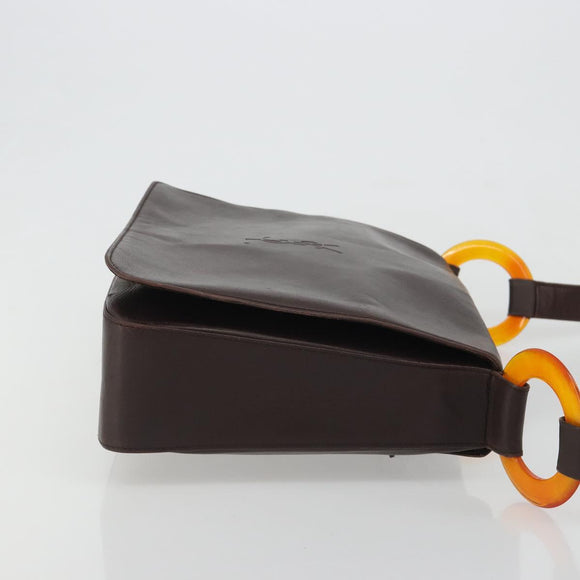 SAINT LAURENT Shoulder Bag Leather Brown Gold Auth 188860