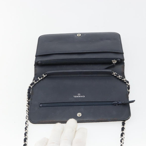 CHANEL Chain Shoulder Bag Canvas Black Silver CC Auth 188864