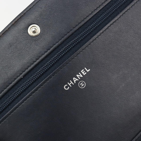 CHANEL Chain Shoulder Bag Canvas Black Silver CC Auth 188864