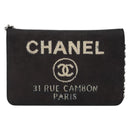 CHANEL Chain Shoulder Bag Canvas Black Silver CC Auth 188864-2