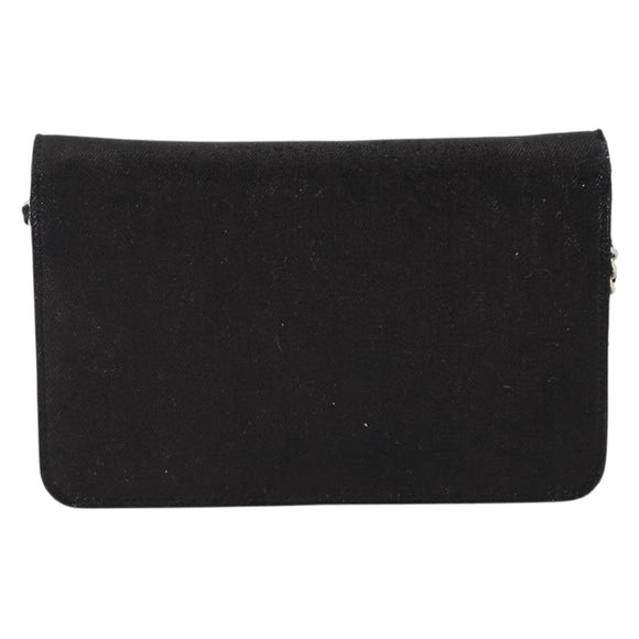 CHANEL Chain Shoulder Bag Canvas Black Silver CC Auth 188864