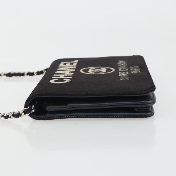 CHANEL Chain Shoulder Bag Canvas Black Silver CC Auth 188864