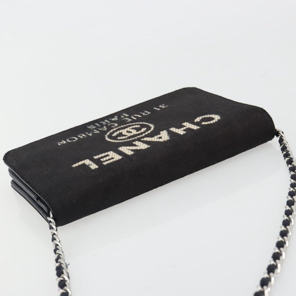 CHANEL Chain Shoulder Bag Canvas Black Silver CC Auth 188864