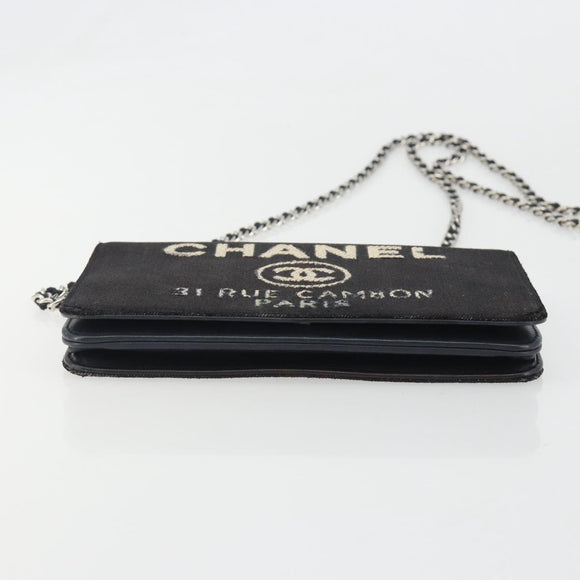 CHANEL Chain Shoulder Bag Canvas Black Silver CC Auth 188864