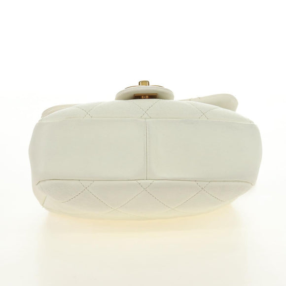 CHANEL Matelasse Top Handle Chain Bag Leather 2way White Gold CC Auth 188866SAM
