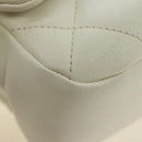 CHANEL Matelasse Top Handle Chain Bag Leather 2way White Gold CC Auth 188866SAM-14