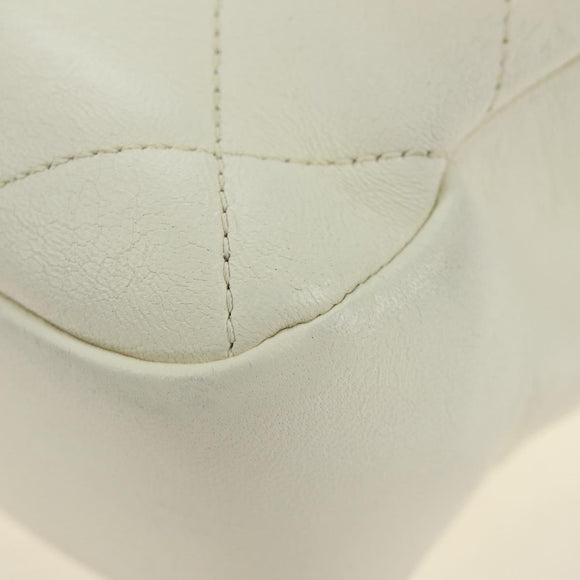 CHANEL Matelasse Top Handle Chain Bag Leather 2way White Gold CC Auth 188866SAM