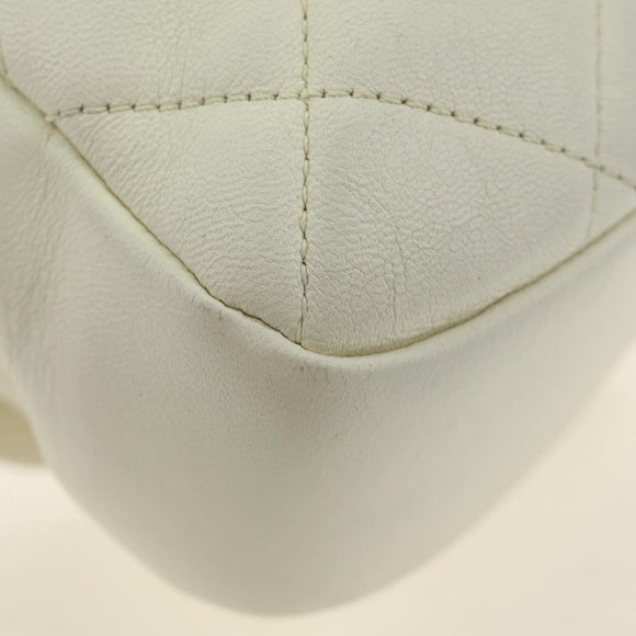 CHANEL Matelasse Top Handle Chain Bag Leather 2way White Gold CC Auth 188866SAM