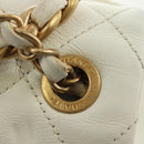 CHANEL Matelasse Top Handle Chain Bag Leather 2way White Gold CC Auth 188866SAM-18