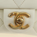 CHANEL Matelasse Top Handle Chain Bag Leather 2way White Gold CC Auth 188866SAM-19