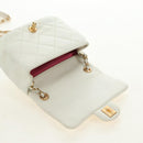 CHANEL Matelasse Top Handle Chain Bag Leather 2way White Gold CC Auth 188866SAM-20