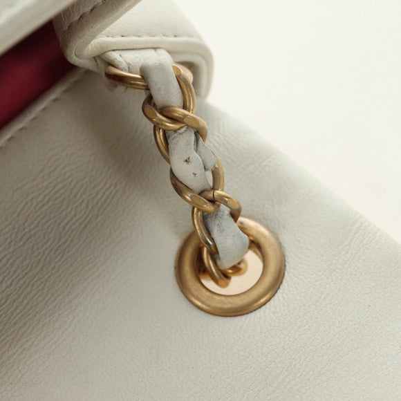 CHANEL Matelasse Top Handle Chain Bag Leather 2way White Gold CC Auth 188866SAM