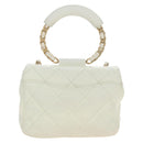 CHANEL Matelasse Top Handle Chain Bag Leather 2way White Gold CC Auth 188866SAM-3