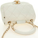 CHANEL Matelasse Top Handle Chain Bag Leather 2way White Gold CC Auth 188866SAM-6