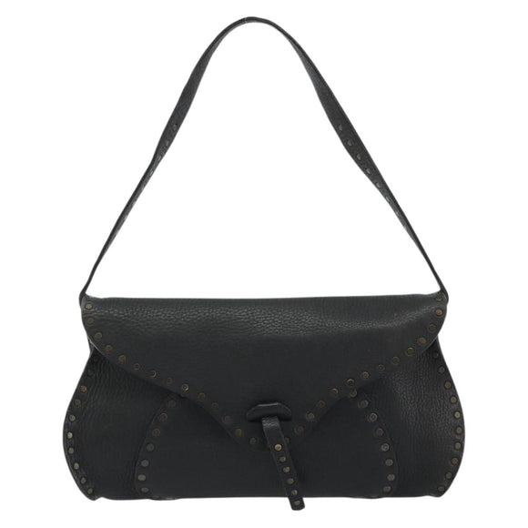 CELINE Shoulder Bag Leather Black Auth 188867V