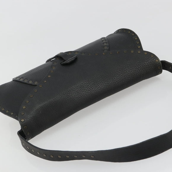 CELINE Shoulder Bag Leather Black Auth 188867V
